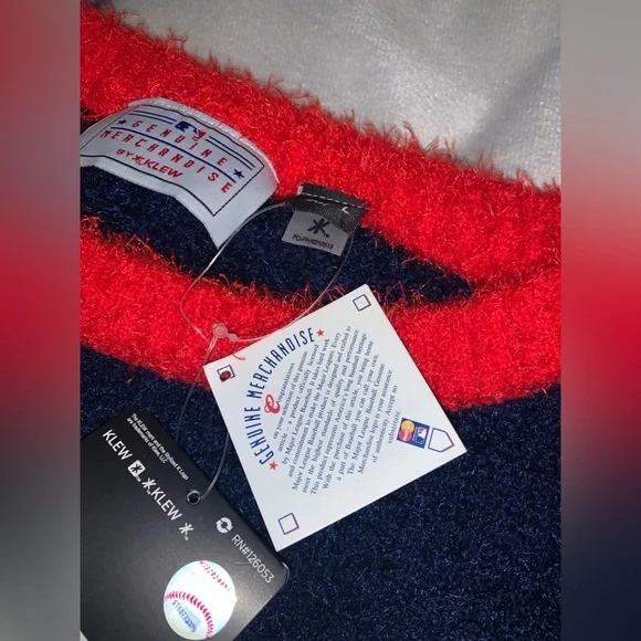 KLEW Boston red socks argyle licensed Cozy Red navy Sweater fair isle L NWT - Picture 6 of 7